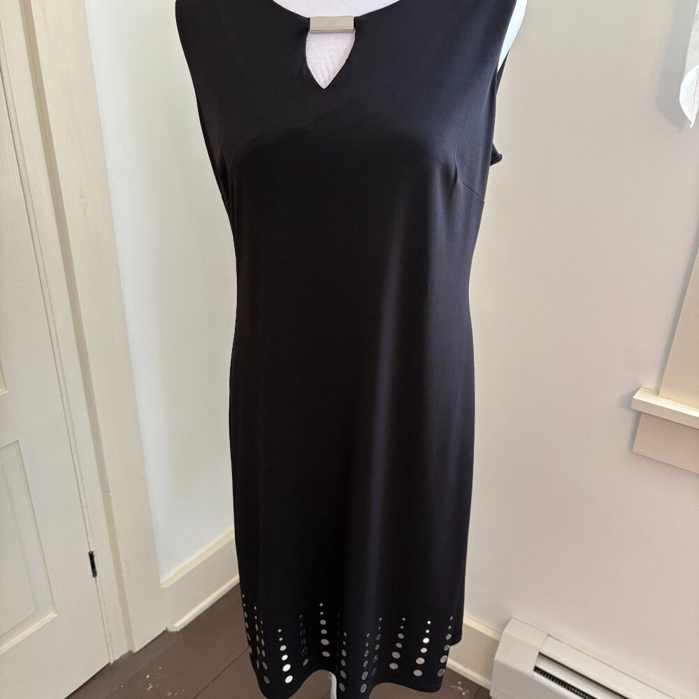 Sleeveless Black Dress with Silver Metallic Trim by JM Collection